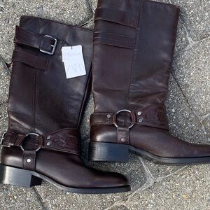 NWT Zara Dark Brown Leather Buckle Boots